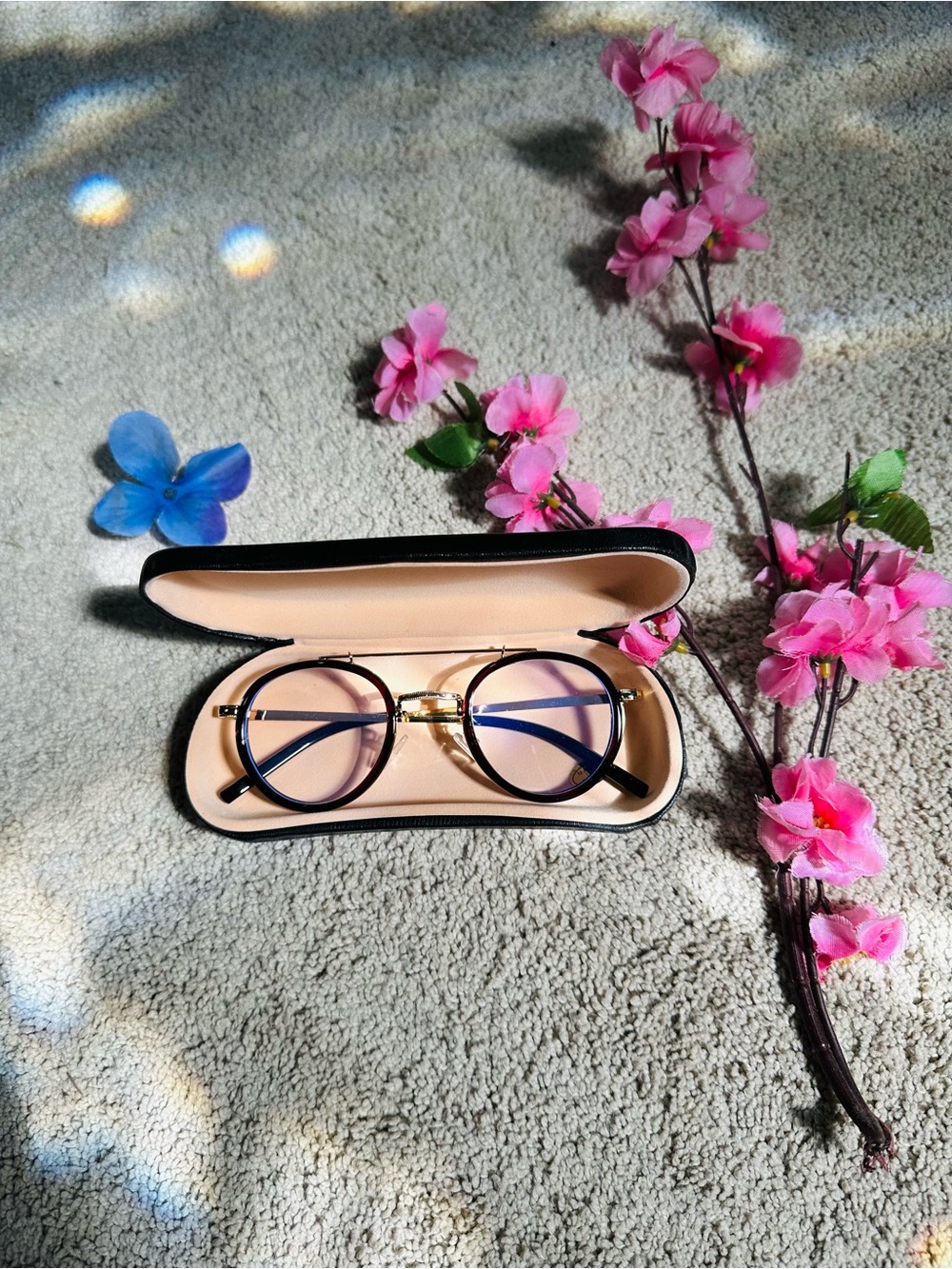 Blue Round Reading Glasses with Gold Bridge
